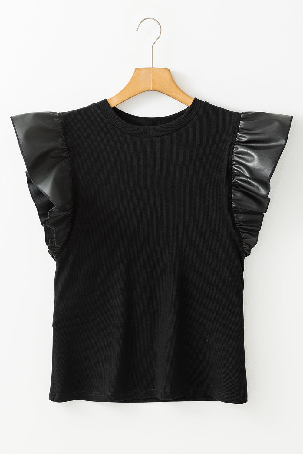 Cinnamon Leather Ruffle Shoulder Blouse