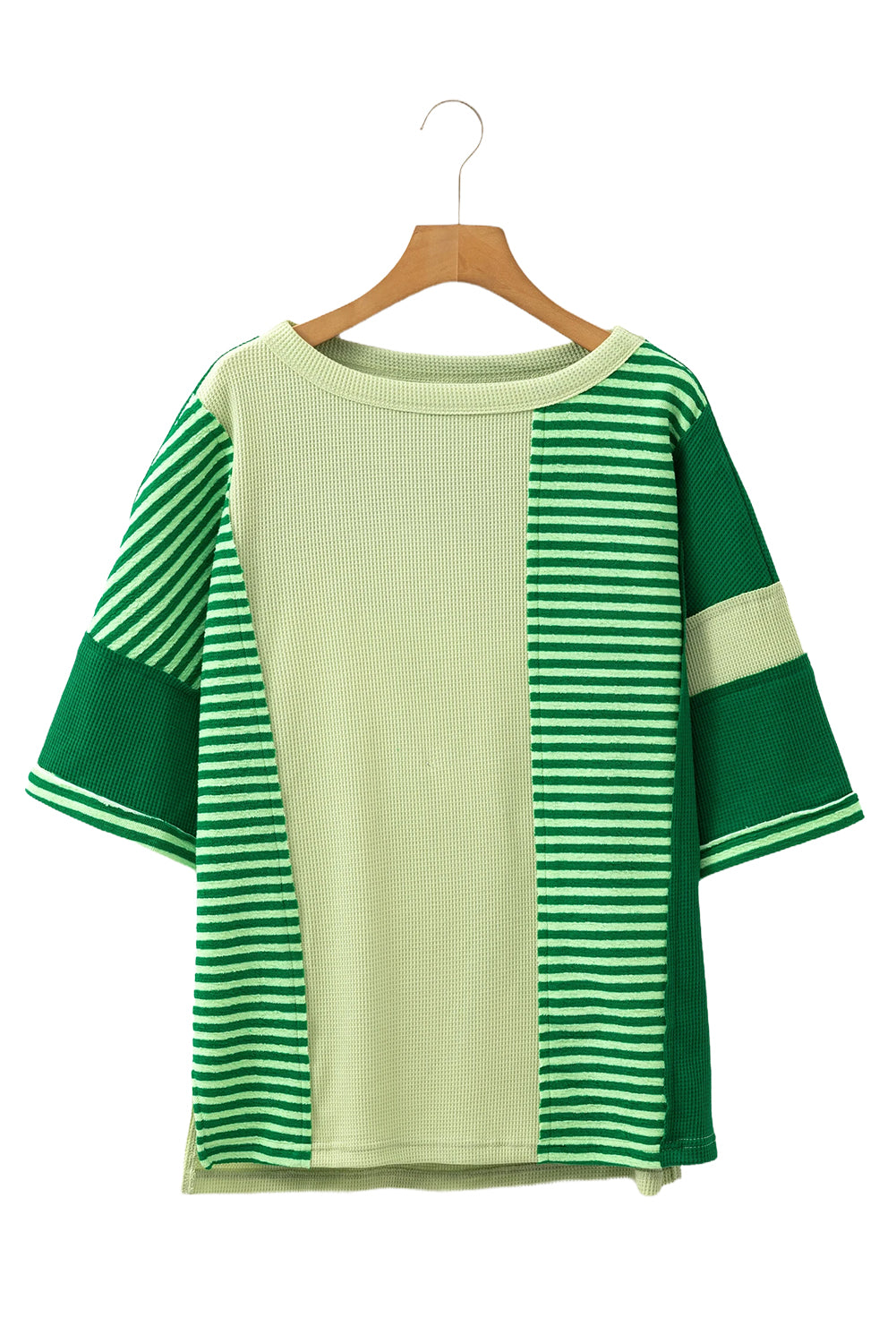 Mint Green Striped Patchwork Half Sleeve T Shirt