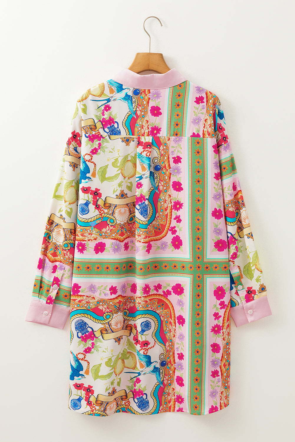 Multicolour Abstract Print Button Long Sleeve Shirt Dress