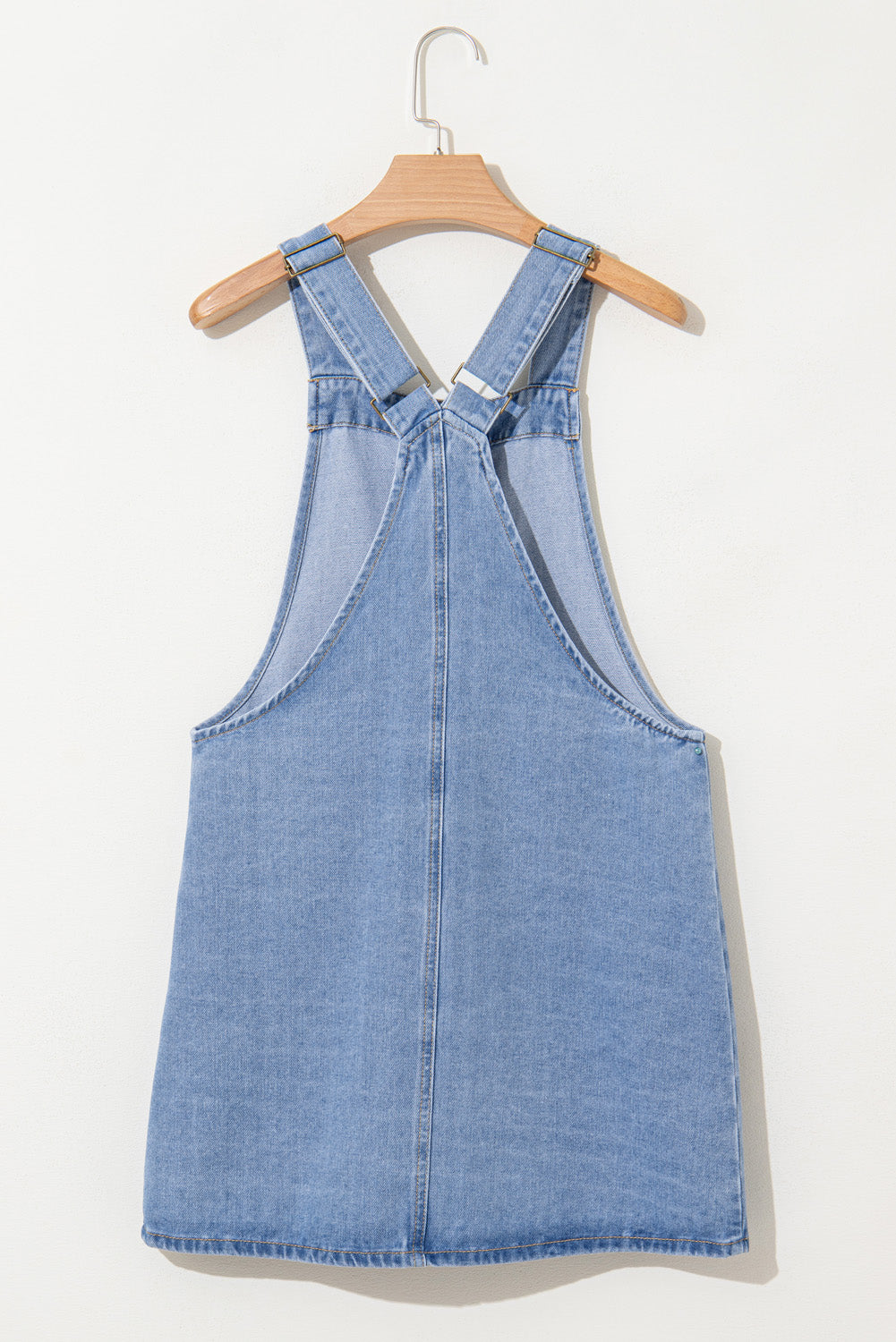 Dusk Blue Wide Strap Button Front Pocketed Denim Short Dress
