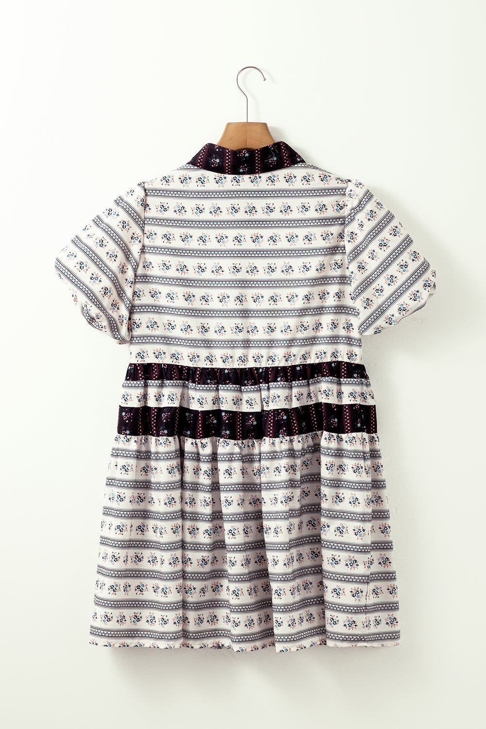 Black Boho Striped Floral Bubble Sleeve Mini Dress