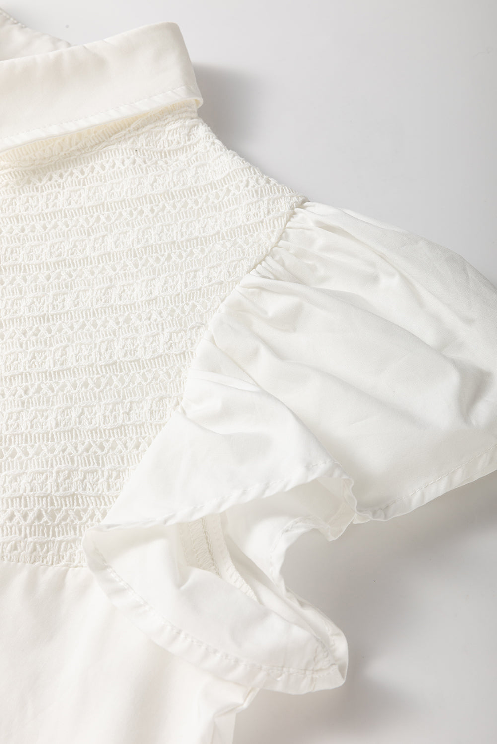 White Crochet Patchwork Ruffle Sleeve Blouse