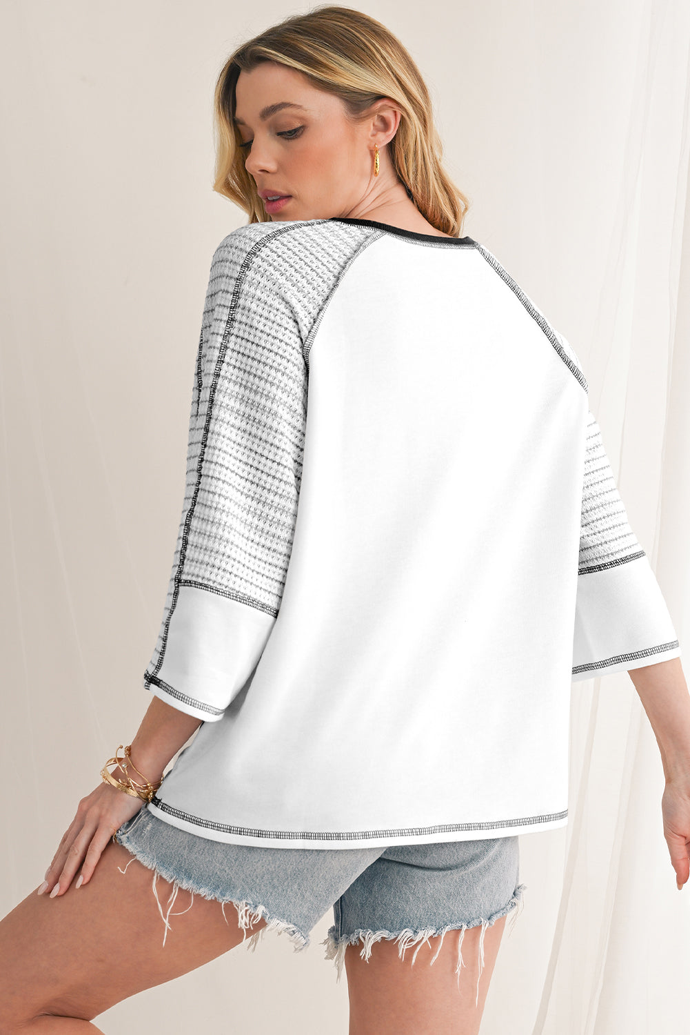Black Striped Raglan Sleeve Patchwork Top