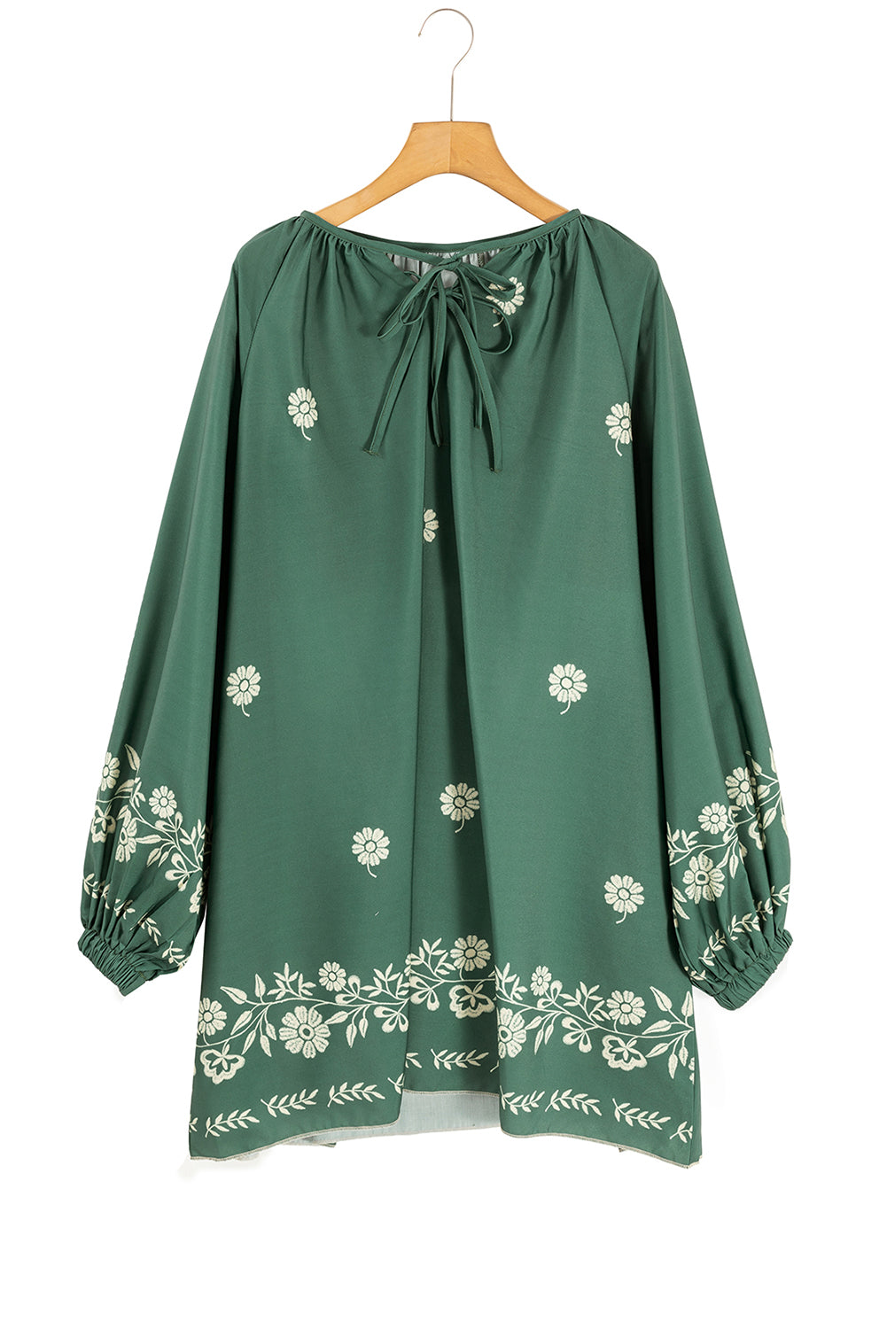 Mist Green Boho Floral V Neck Mini Dress