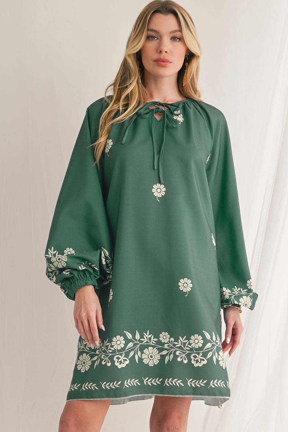 Mist Green Boho Floral V Neck Mini Dress