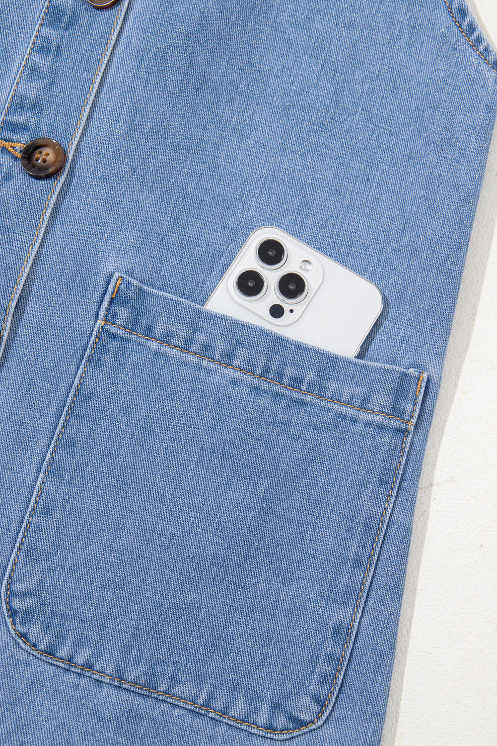 Dusk Blue Wide Strap Button Front Pocketed Denim Short Dress