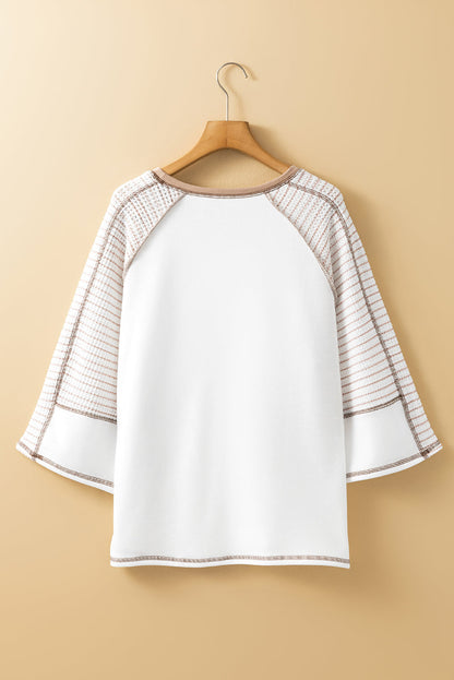 Black Striped Raglan Sleeve Patchwork Top