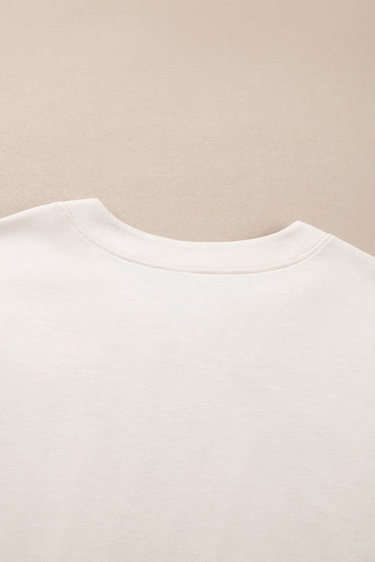 Beige Pearl Decor Crew Neck Half Sleeve Plus Size T Shirt