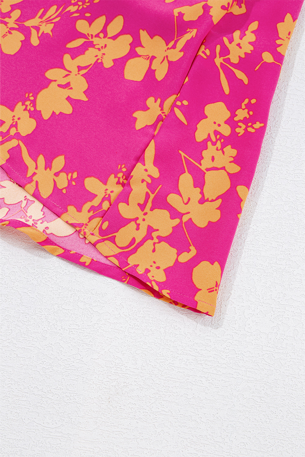 Pink Floral Print Drawstring Flowy Short Dress