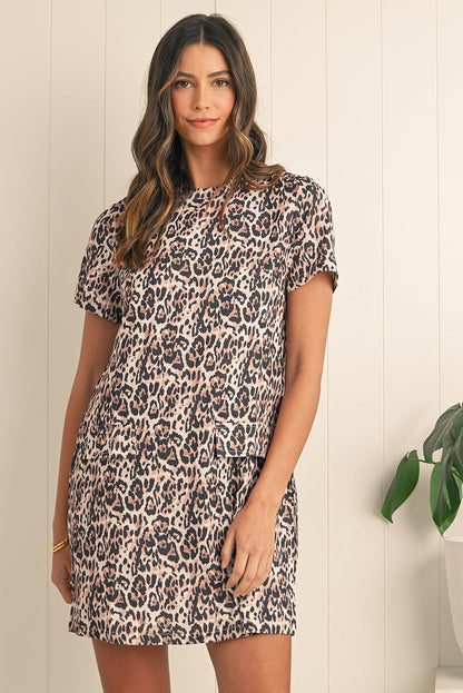 Brown Leopard Print Short Sleeve Pocket Mini Dress