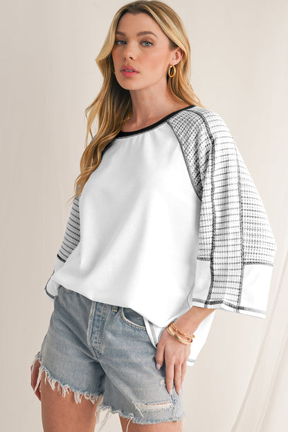 Black Striped Raglan Sleeve Patchwork Top