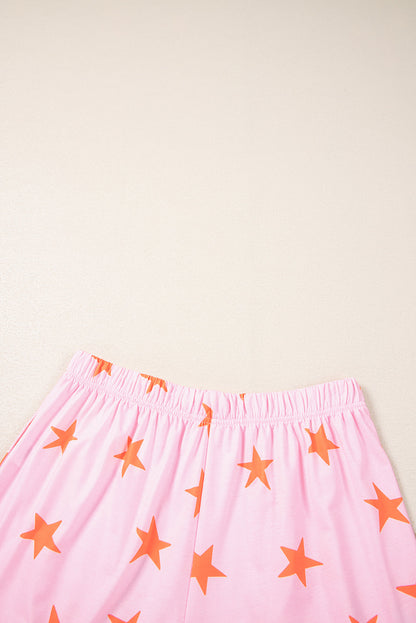 Pink Stars Short Sleeve Shirt and Shorts Pajama Set