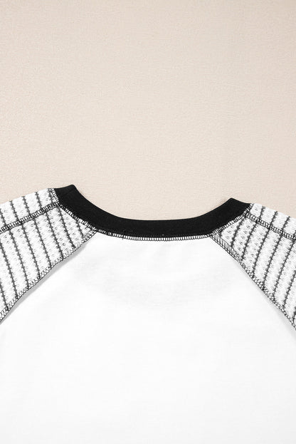 Black Striped Raglan Sleeve Patchwork Top
