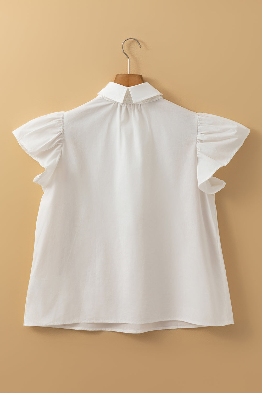 White Crochet Patchwork Ruffle Sleeve Blouse