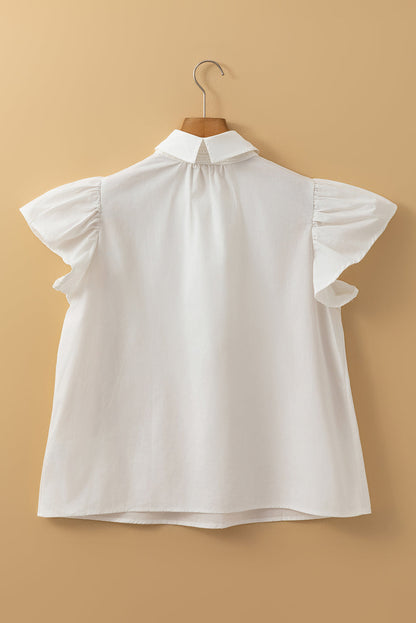 White Crochet Patchwork Ruffle Sleeve Blouse