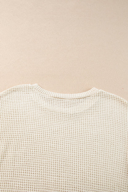 Beige Fringe Trim Waffle Knit Textured Shorts Set