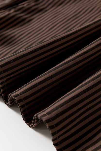 Green Stripe V Neck Pocket Roll-Up Sleeve Shirt