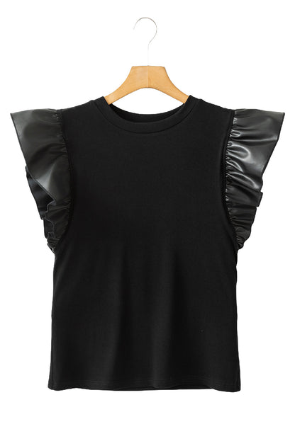 Cinnamon Leather Ruffle Shoulder Blouse