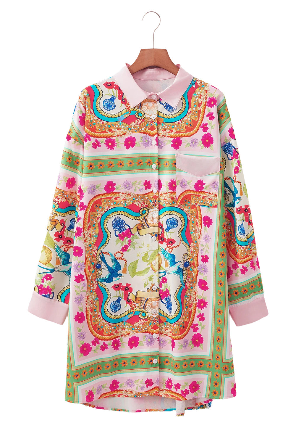 Multicolour Abstract Print Button Long Sleeve Shirt Dress