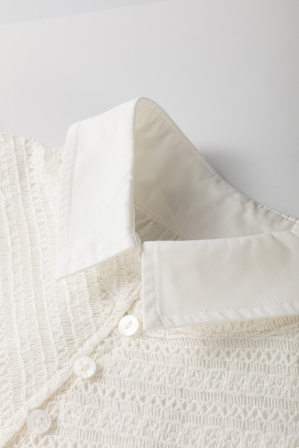 White Crochet Patchwork Ruffle Sleeve Blouse