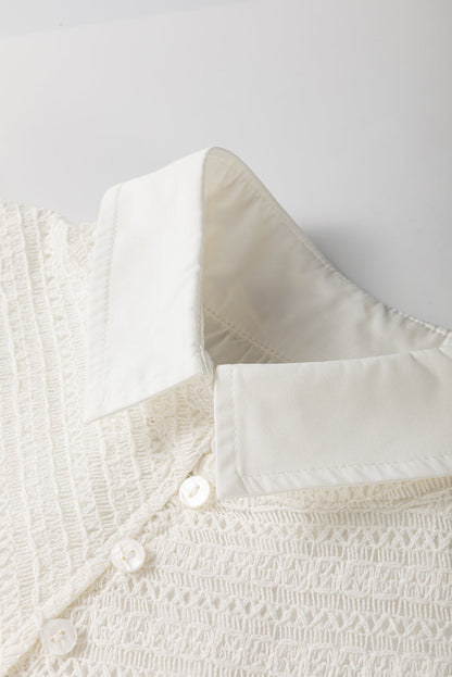 White Crochet Patchwork Ruffle Sleeve Blouse