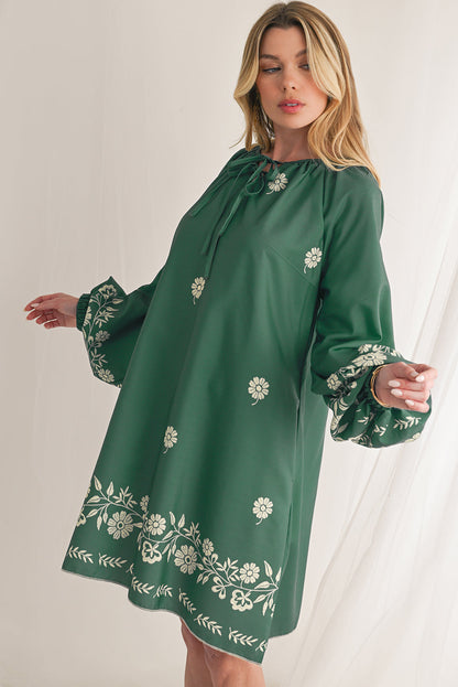 Mist Green Boho Floral V Neck Mini Dress