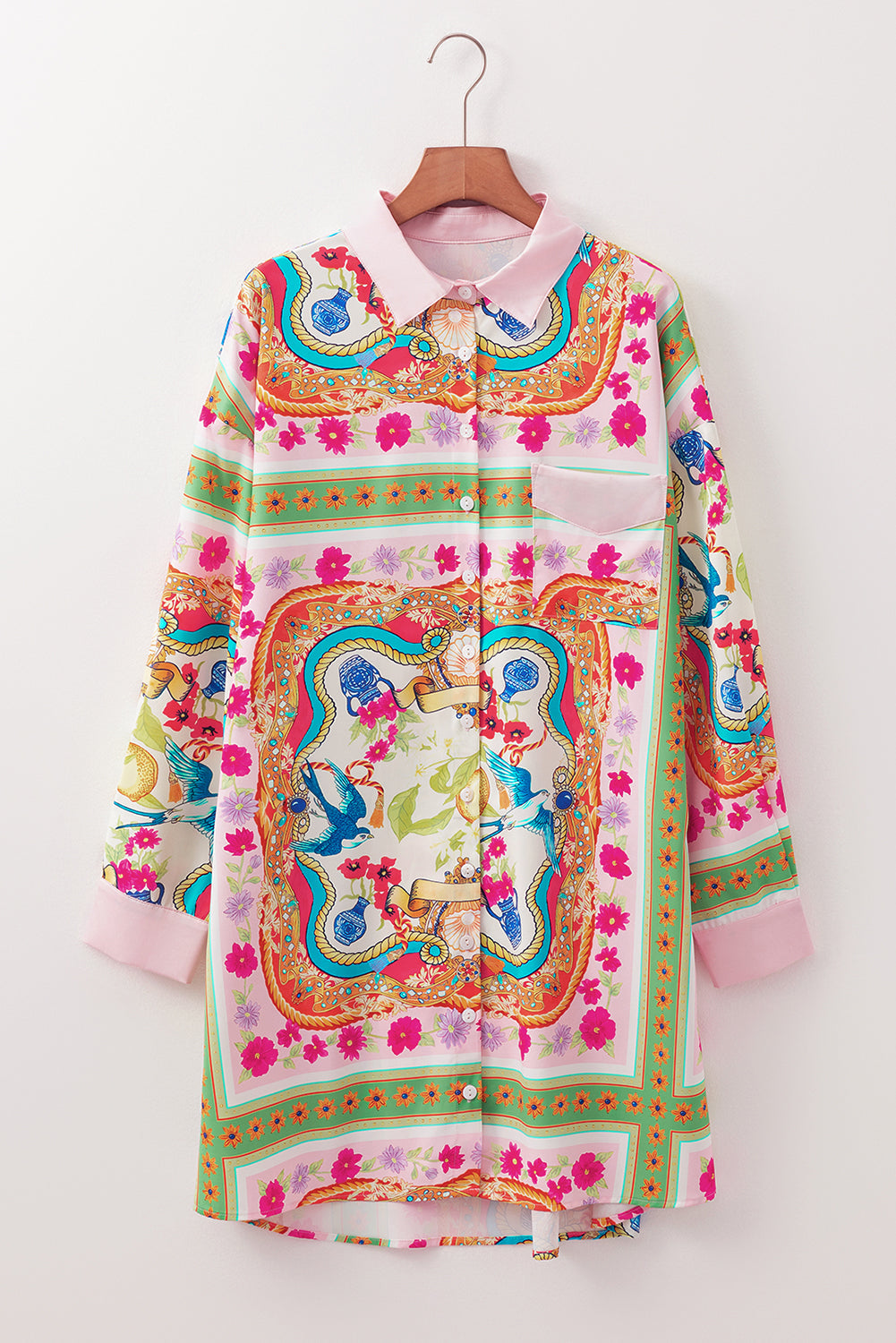 Multicolour Abstract Print Button Long Sleeve Shirt Dress