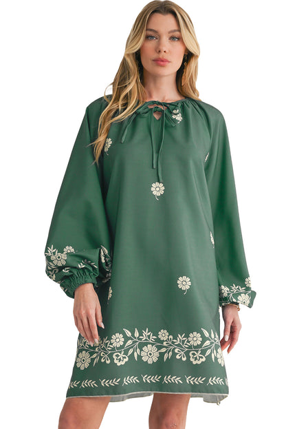 Mist Green Boho Floral V Neck Mini Dress