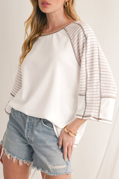 Black Striped Raglan Sleeve Patchwork Top