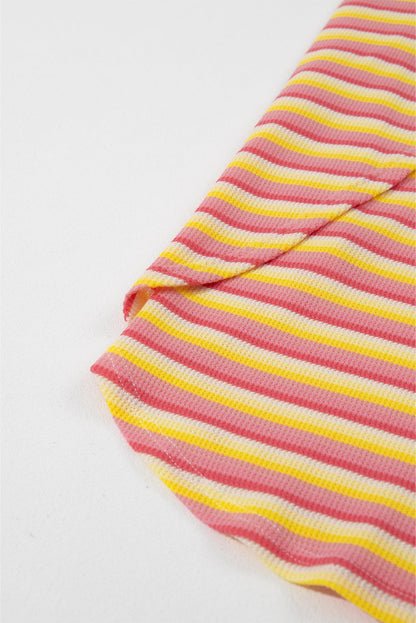 Pink Stripe Rainbow Tee and Tassel Drawstring Wide Leg Pants Set