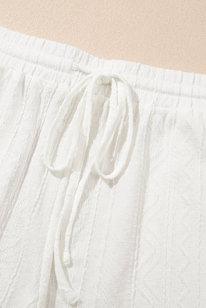 Pale Chestnut Textured Patched Pocket Short Sleeve Top and Drawstring Shorts Set