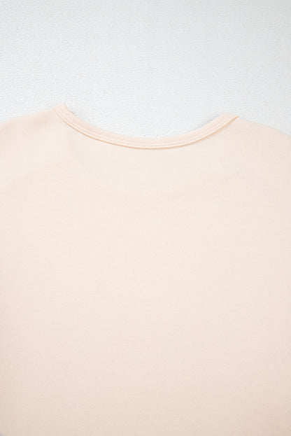 Beige Flower Patched Side Slits Plus Size Top