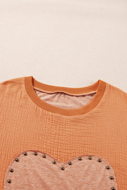 Desert Gold Stud Heart Patch Textured Dolman Top