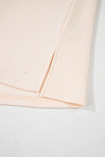 Beige Flower Patched Side Slits Plus Size Top