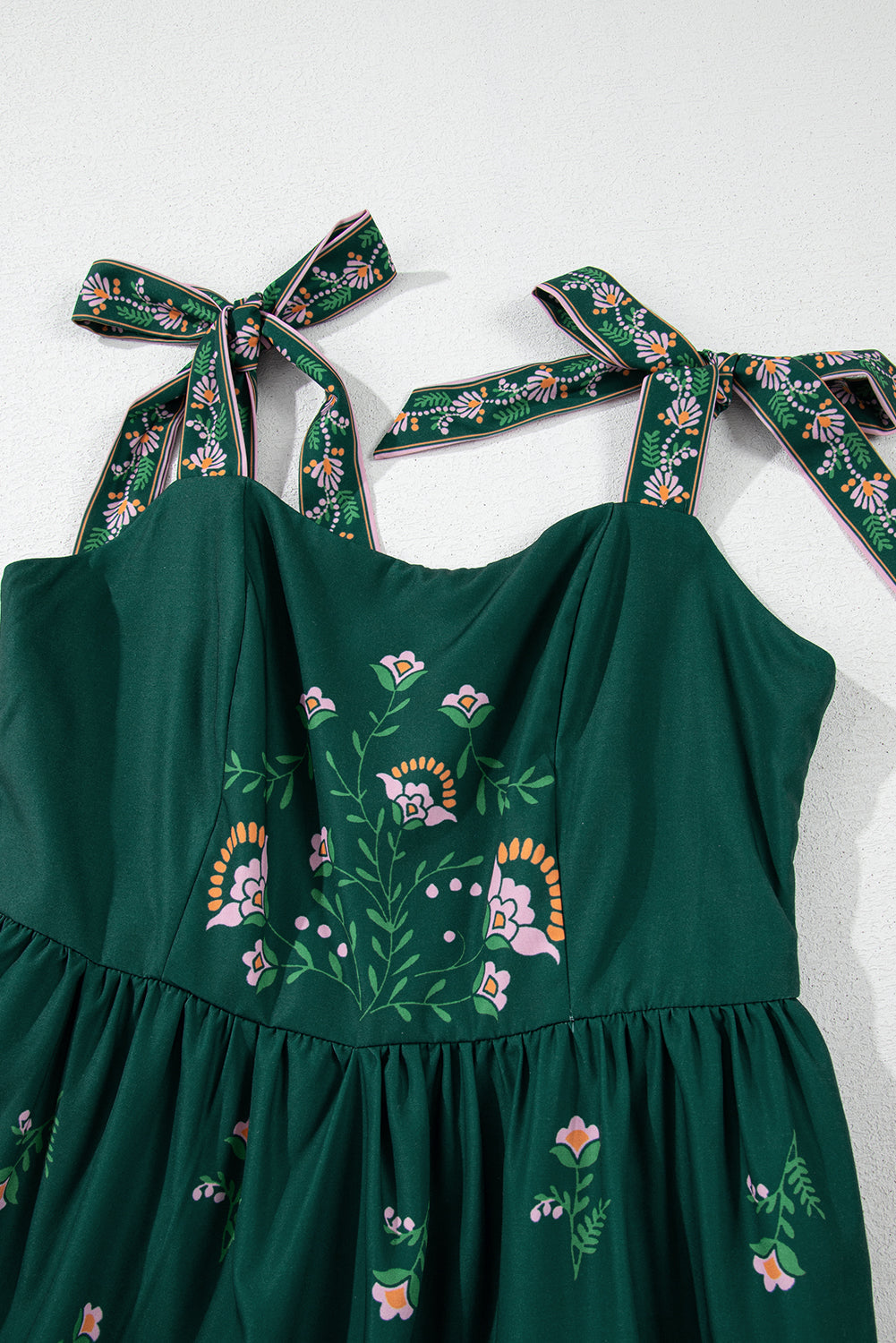 Blackish Green Boho Floral Print Sleeveless Dress