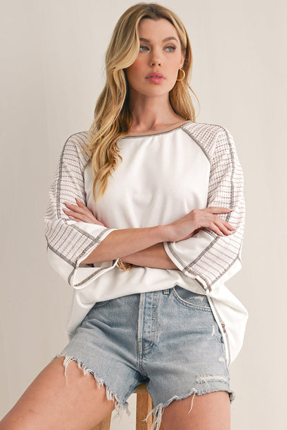 Black Striped Raglan Sleeve Patchwork Top