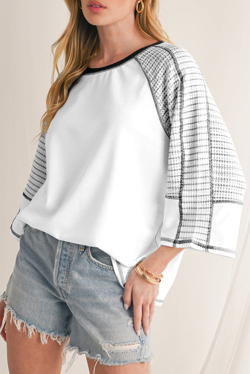 Black Striped Raglan Sleeve Patchwork Top