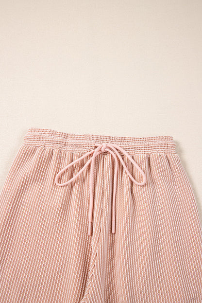 Wild Wind Solid Corded Short Sleeve T Shirt and Wide Leg Pants Set