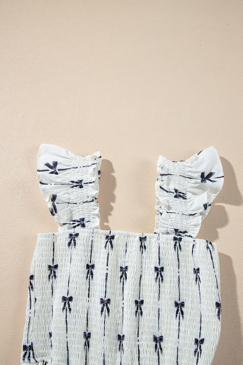 Black Bow Print Smocked Ruffle High Waist Maxi Dress