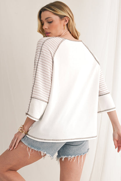 Black Striped Raglan Sleeve Patchwork Top