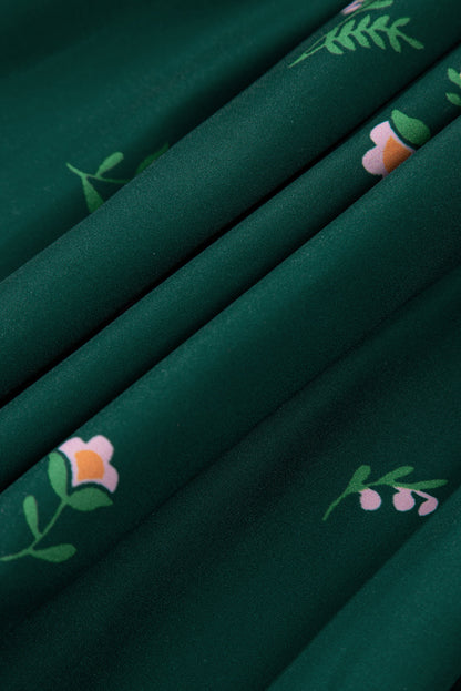 Blackish Green Boho Floral Print Sleeveless Dress