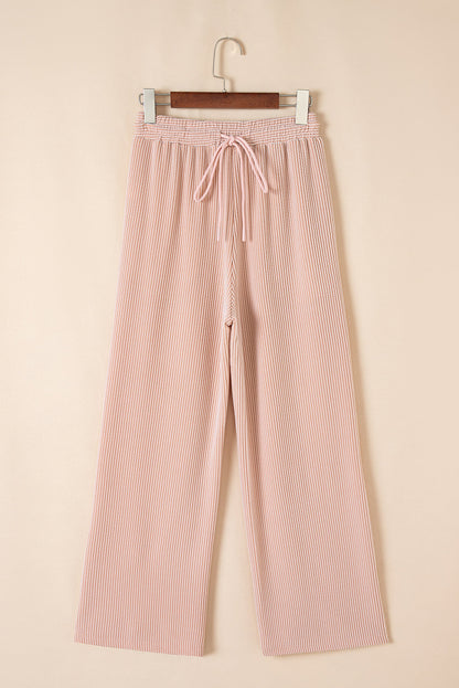 Wild Wind Solid Corded Short Sleeve T Shirt and Wide Leg Pants Set