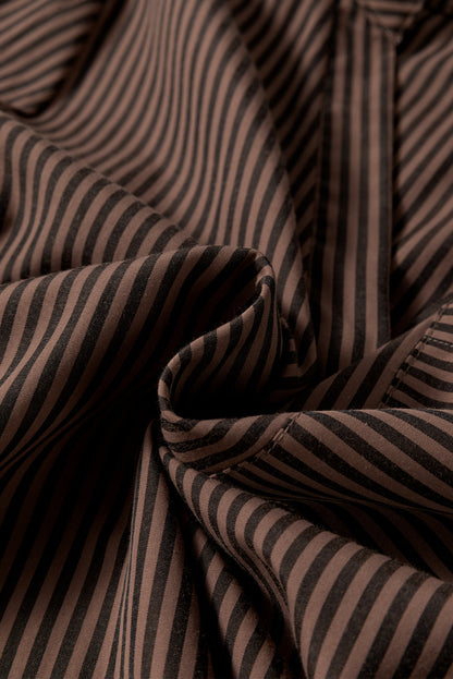 Green Stripe V Neck Pocket Roll-Up Sleeve Shirt