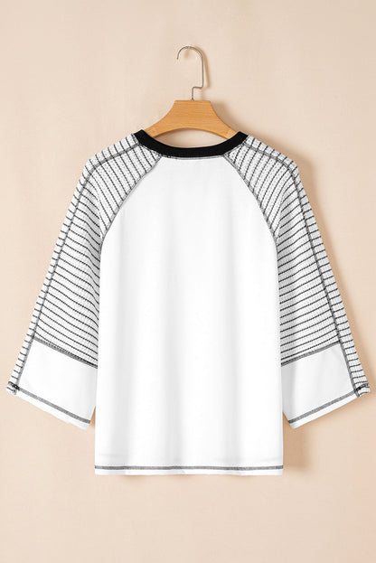 Black Striped Raglan Sleeve Patchwork Top
