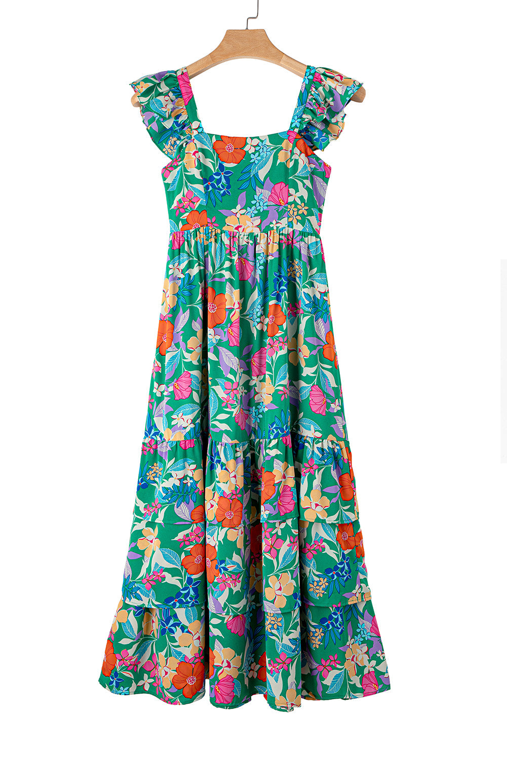 Pink Floral Print Sleeveless Ruffle Tiered Maxi Dress