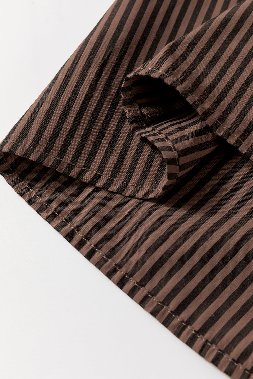 Green Stripe V Neck Pocket Roll-Up Sleeve Shirt