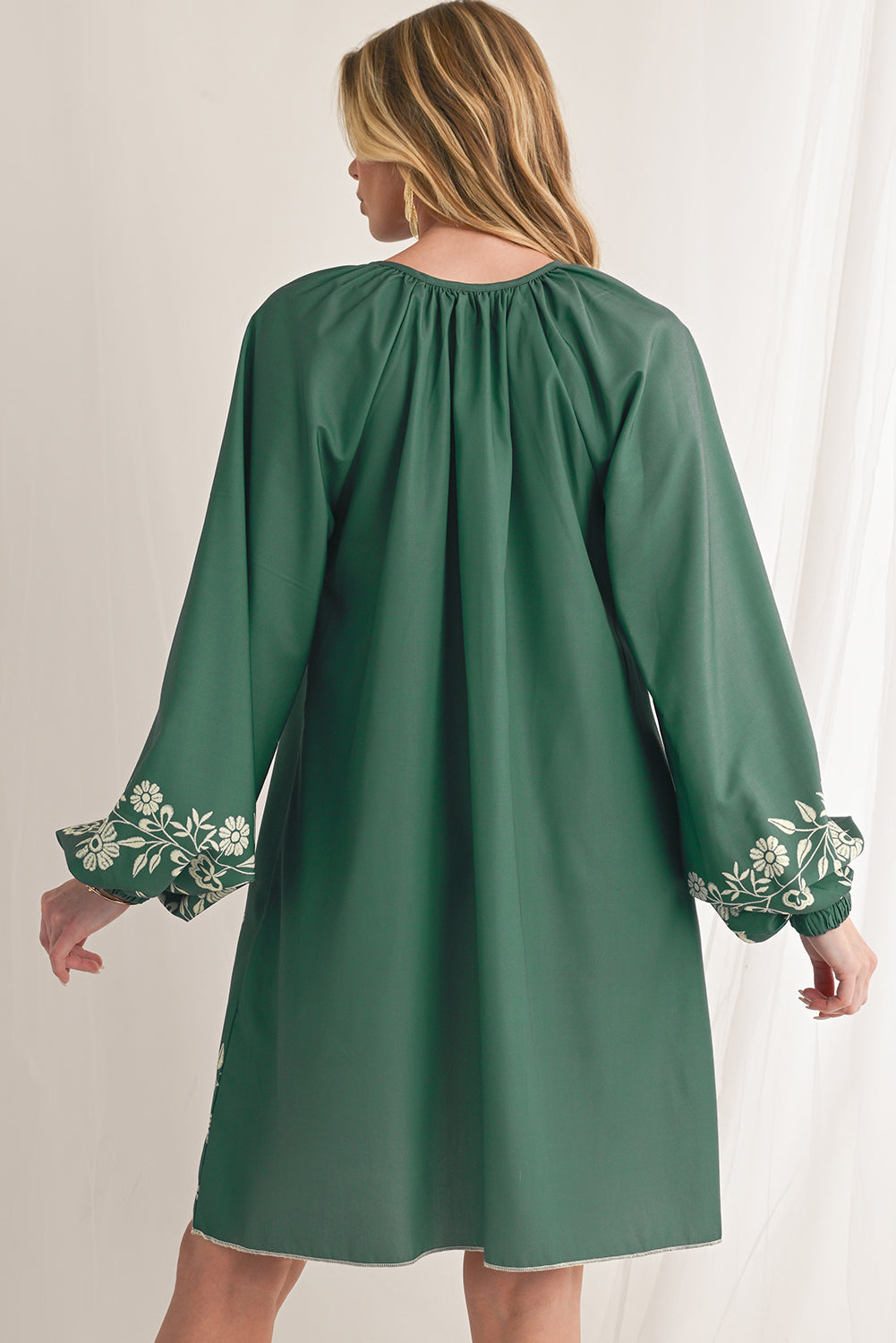 Mist Green Boho Floral V Neck Mini Dress