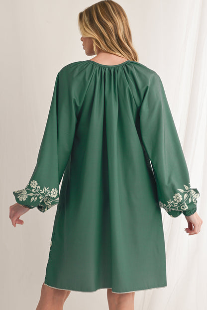 Mist Green Boho Floral V Neck Mini Dress