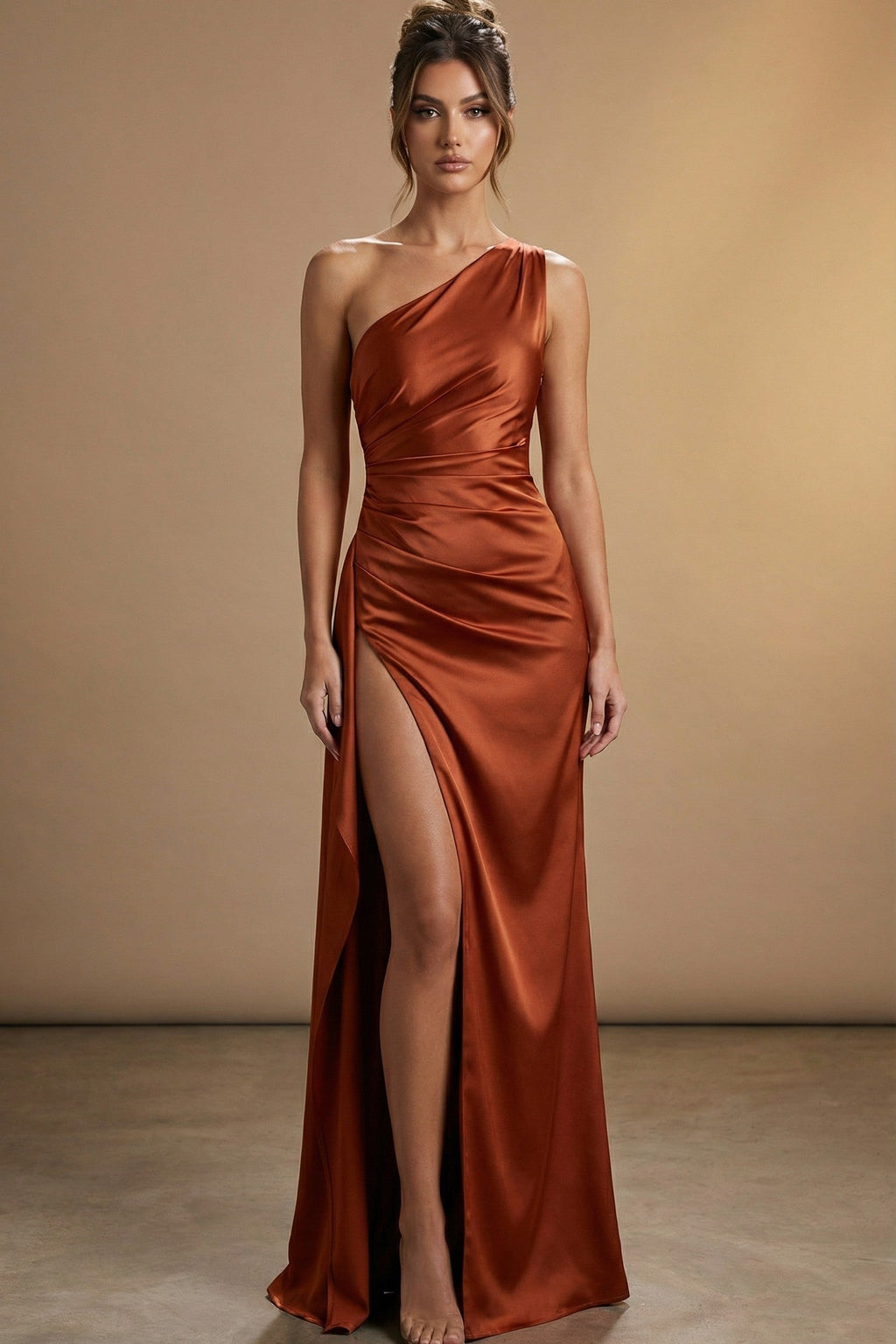 Seraphina One-Shoulder Liquid Satin Evening Gown