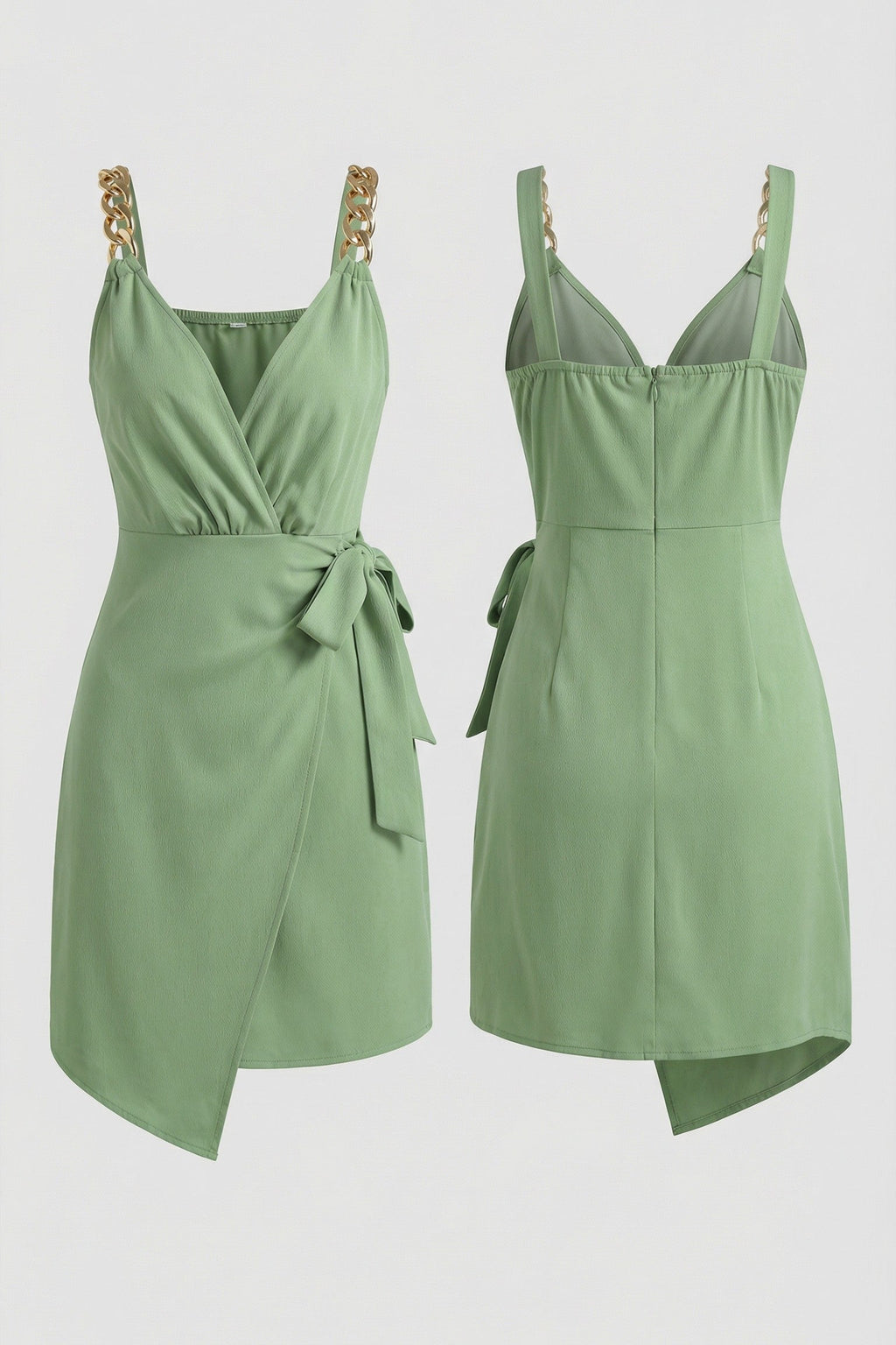 The Gilded Emerald V-Neck Wrap Mini